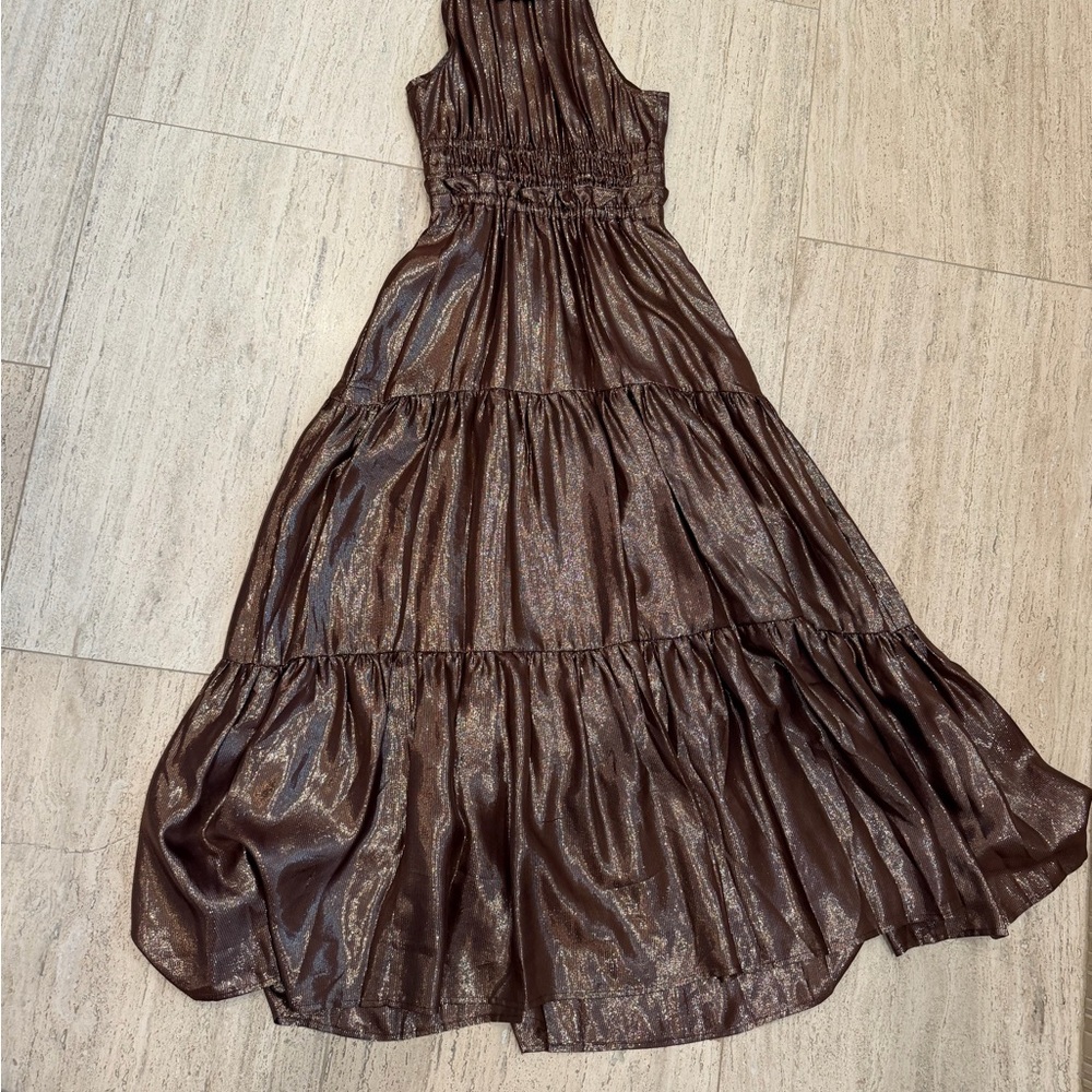 Shimmery Brown Tiered Maxi Dress